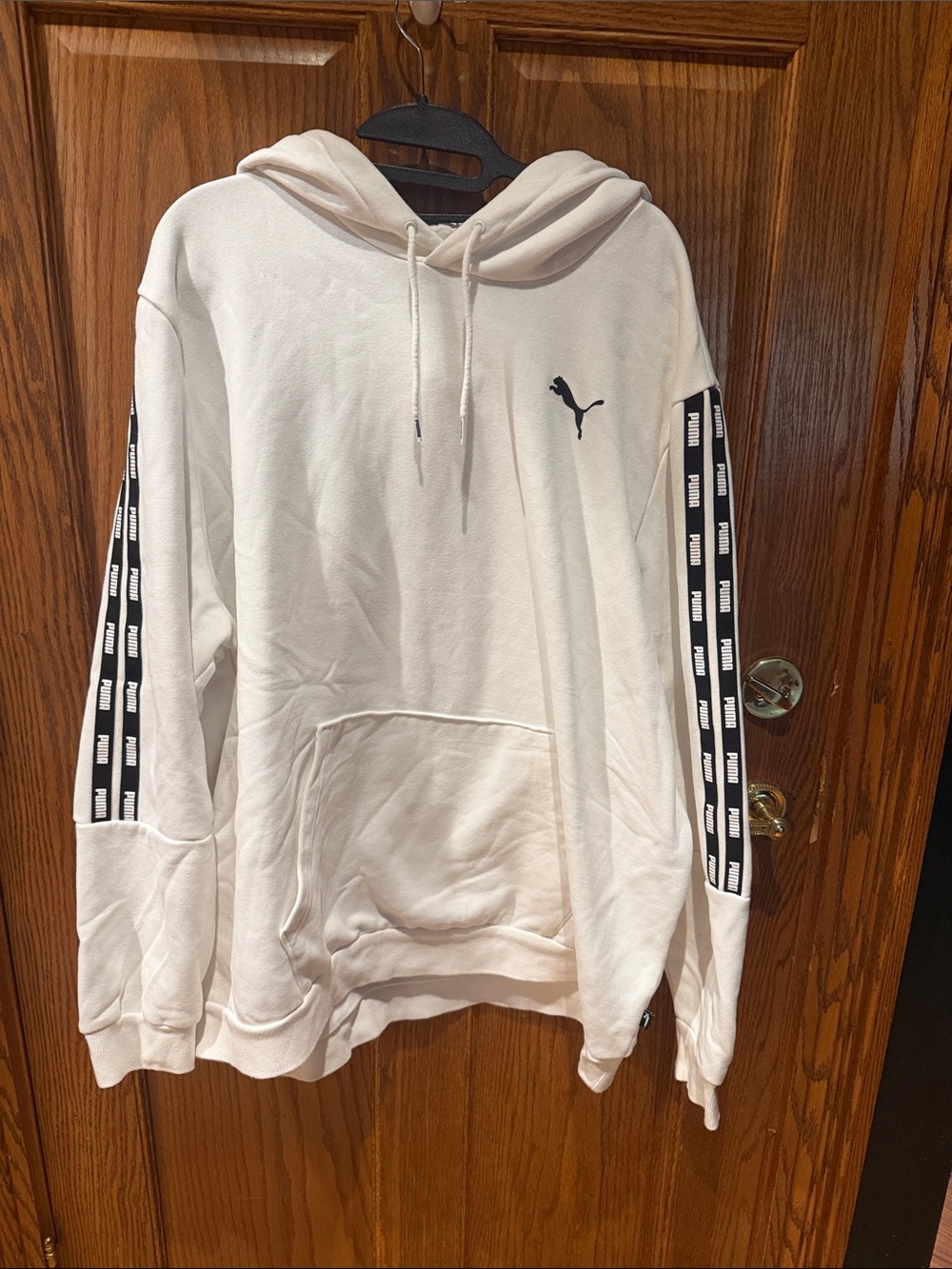 Puma White Hooded Pullover with Branded Sleeve Tape